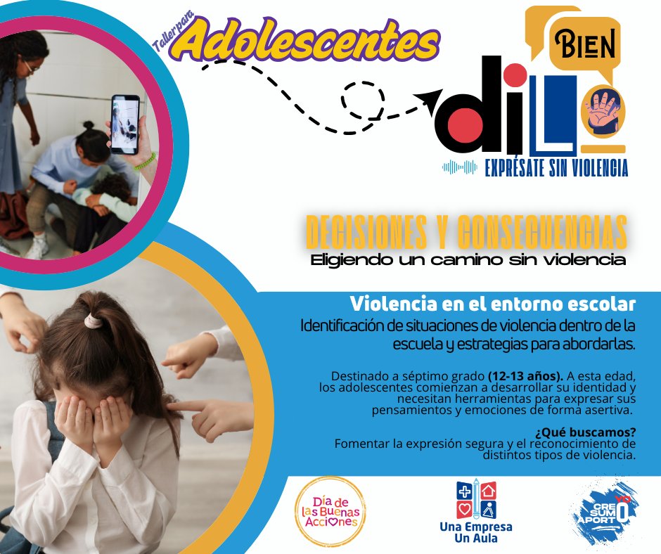 1empresa1aula's tweet photo. 📢 Mi Voz Importa ✨
Creemos que cada adolescente merece ser escuchado.
Con #DiloBien y #ExprésateSinViolencia trabajamos con jóvenes de 7° grado del CEBG Gral. José de San Martín para fomentar la expresión segura y reconocer la violencia.
#MiVozImporta #BuenasAccionesPty #Panamá https://t.co/oclrtlmUAc