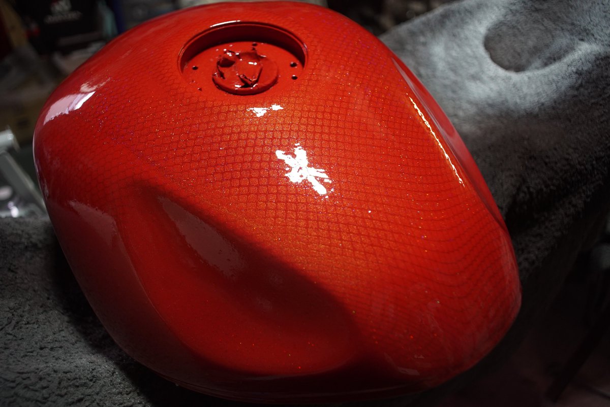 Getting there.. 
Still a way to go yet.
2 different reds, 
2 different pearls,
2 different flakes,
4 coats of clear,
and a partridge in a pear tree...