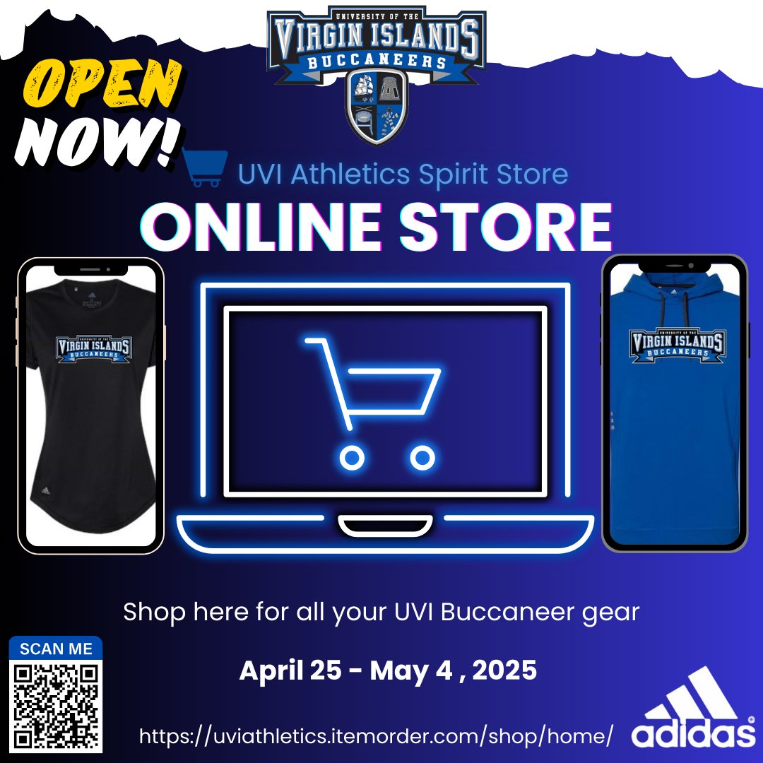 It's Back! The UVI Athletics spirit store is now open from April 25 to May 4, 2025! Get your Adidas-branded UVI gear today. It's the best way to show your Buccaneer Pride!

To shop, visit: uviathletics.itemorder.com/shop/home/

#SettingTheStandard #BuccUp
#OneUVI #OneHBCUAC