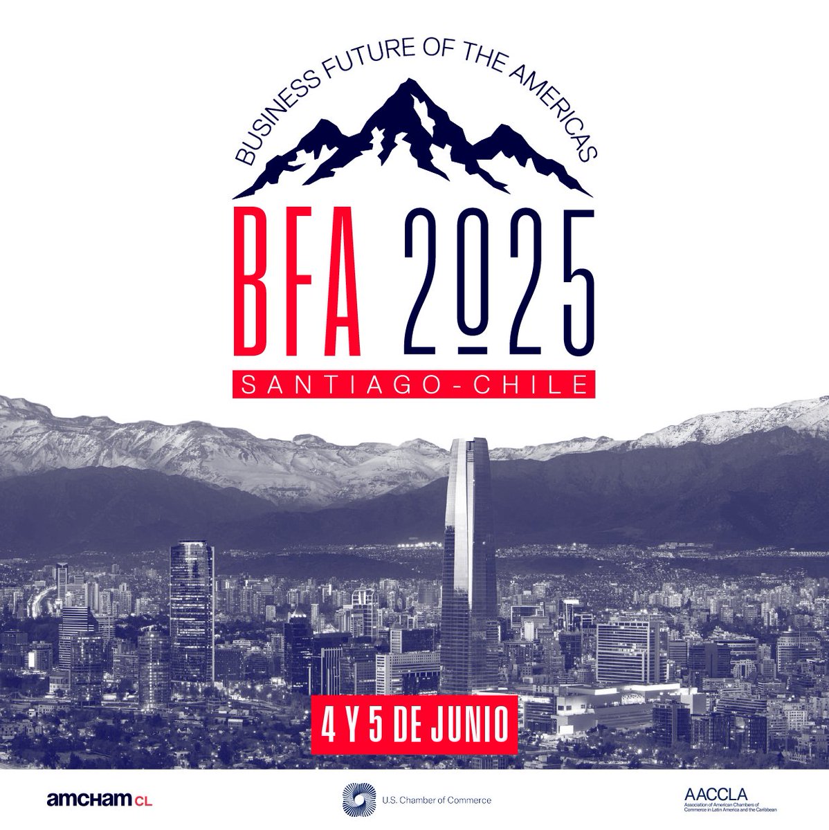 panamcham's tweet image. Evento regional - AmCham Chile invita a la Conferencia Business Future of the Américas (BFA) 2025 en Santiago, Chile el 4 y 5 de junio 2025.
Para más información acceda aquí bfachile.cl o contactar a isidora.errazuriz@amchamchile.cl
#BFA2025 @AmChamChile