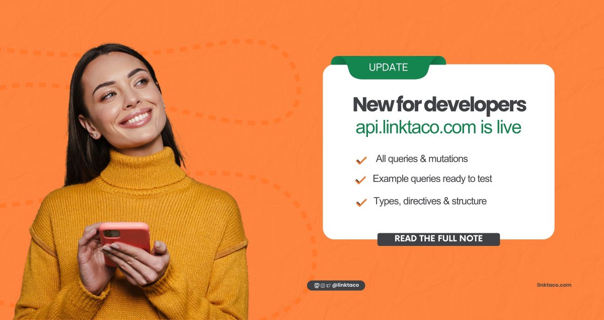 🚀 Developers, your new favorite tab is here: api.linktaco.com
A fully browsable version of our GraphQL API schema. 

Thanks to #SourceHut  and the open-source tools that made this possible.

Read the full note: linkta.co/newapidoc