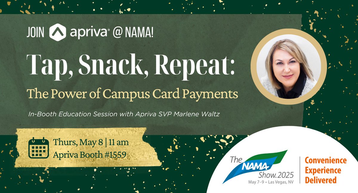 How can accepting campus card payments fuel business growth and open up new revenue opportunities across college, corporate, and medical campuses, and more? Hear from our SVP of Sales and find out!📣

Booth 1559 on Thursday, May 8 at 11AM

 #TheNAMAShow