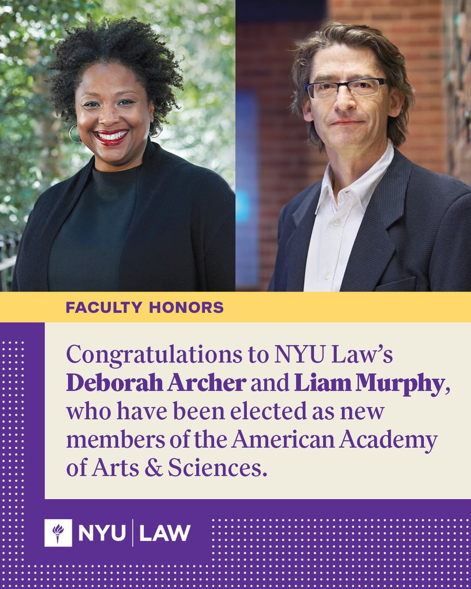 Congratulations to Profs. Deborah Archer and Liam B. Murphy, who have been elected as new members of the American Academy of Arts &amp; Sciences. Read more about the class of 2025: ow.ly/ukgU50VHrab