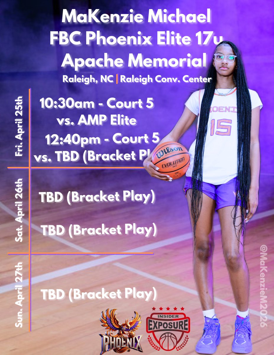 MaKenzie Michael (@makenziem2026) on Twitter photo Hey Coaches! Come check out my team and I, Phoenix Elite play this weekend at the Apache Memorial tournament in Raleigh, NC.
<a href="/LadyPhoenixBas/">Lady Phoenix Basketball</a> <a href="/InsiderExposure/">InsiderExposure</a> Hey Coaches! Come check out my team and I, Phoenix Elite play this weekend at the Apache Memorial tournament in Raleigh, NC.
<a href="/LadyPhoenixBas/">Lady Phoenix Basketball</a> <a href="/InsiderExposure/">InsiderExposure</a>