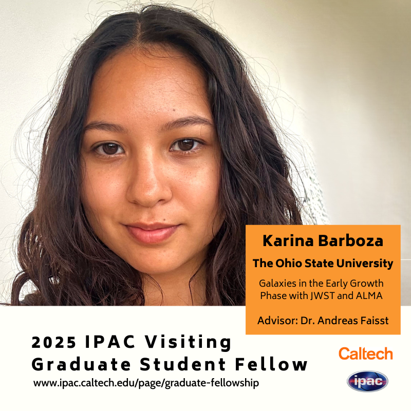 Caltech IPAC (@caltechipac) on Twitter photo Our 2025 Visiting Graduate Student Fellows have arrived at IPAC to conduct PhD-level astronomical research! Karina Barboza of <a href="/OhioState/">Ohio State</a> is working with <a href="/astrofaisst/">Dr. Andreas Faisst</a> to study galaxies with JWST and <a href="/almaobs/">ALMA Observatory📡</a> data.
More about #VGSF and next year's projects: ipac.caltech.edu/page/graduate-… Our 2025 Visiting Graduate Student Fellows have arrived at IPAC to conduct PhD-level astronomical research! Karina Barboza of <a href="/OhioState/">Ohio State</a> is working with <a href="/astrofaisst/">Dr. Andreas Faisst</a> to study galaxies with JWST and <a href="/almaobs/">ALMA Observatory📡</a> data.
More about #VGSF and next year's projects: ipac.caltech.edu/page/graduate-…