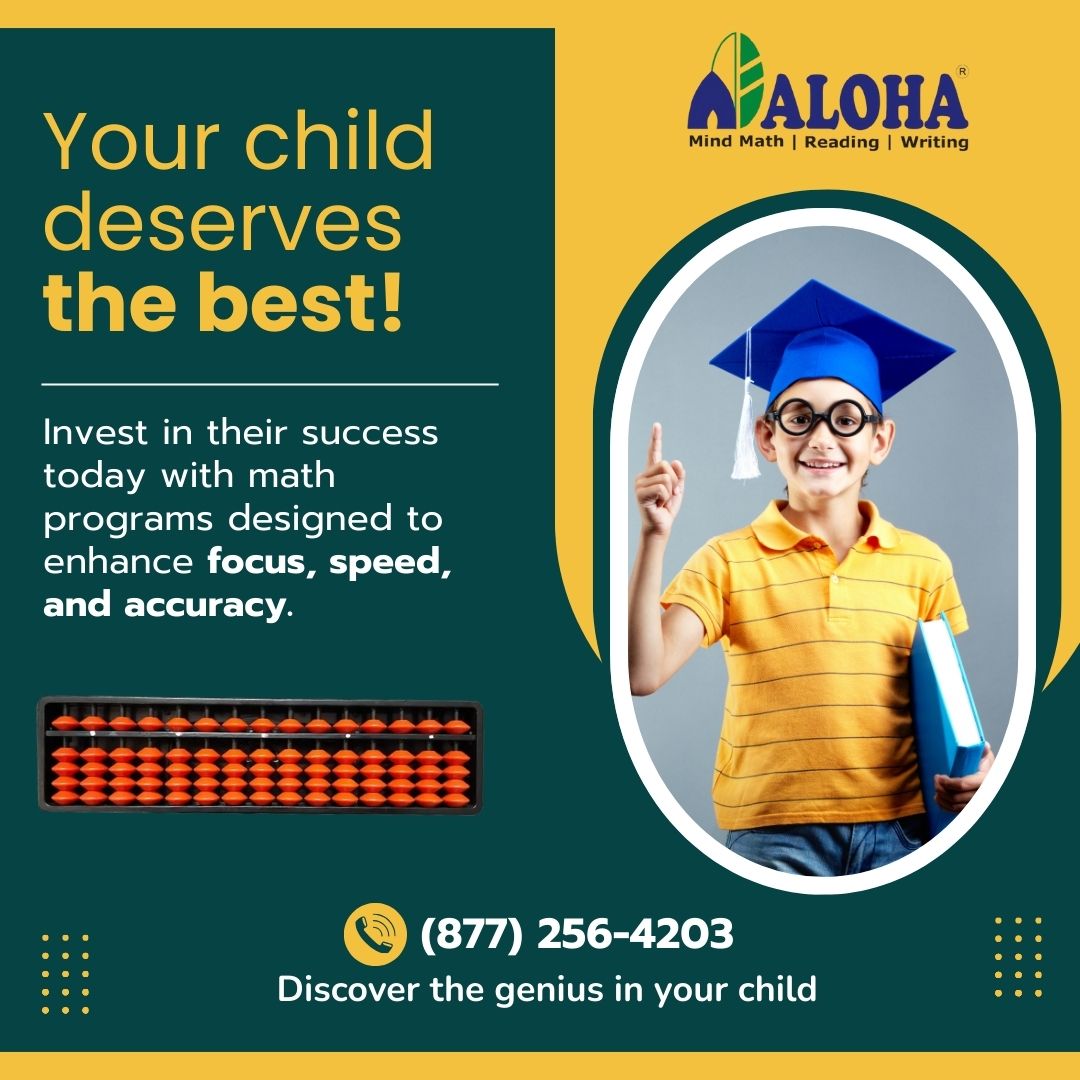 AlohaKidsMath's tweet image. Give your child the ALOHA advantage!
✅ Focus
✅ Speed
✅ Accuracy
📞 Call (877) 256-4203 and unlock their true potential today.
👉alohamindmath.com
#mathprogram #writingprogram #coremath #Abacus #math #ALOHA #ReadingAndWriting #MindMath #ChildSuccess #BetterGrades