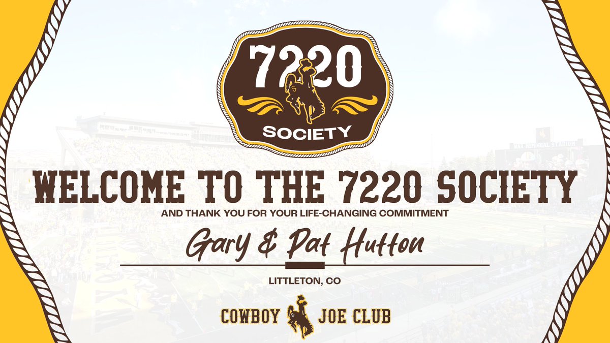 - 𝟳𝟮𝟮𝟬 𝗧𝘂𝗲𝘀𝗱𝗮𝘆 -

Consistency. Commitment. Cowboy spirit. 🤠
This week, we're recognizing more 7220 Society members who are making a lasting difference through multi-year support of Wyoming Athletics. Their dedication helps us build something truly special.

#GoWyo