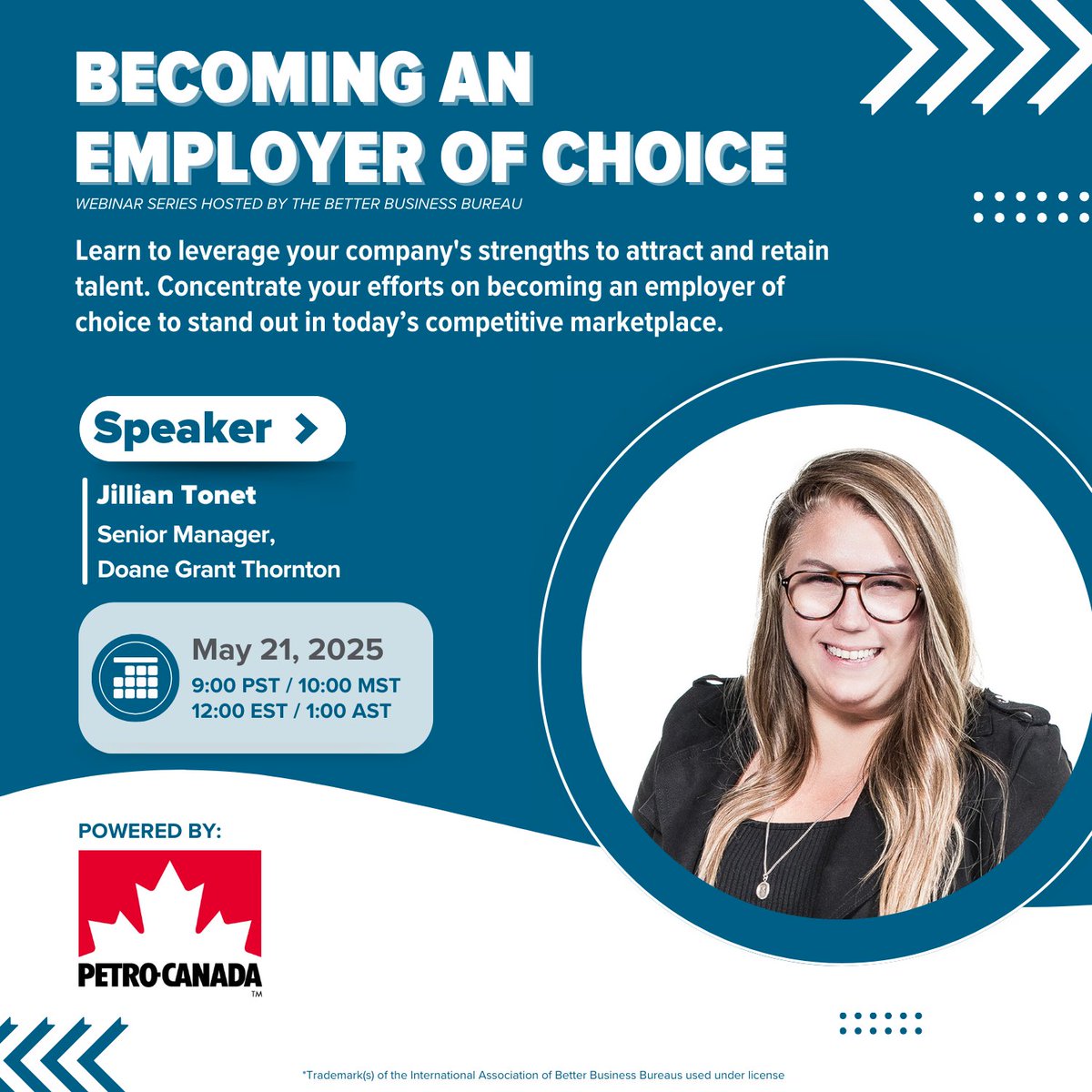 BBBAlberta's tweet image. Are you ready to become an Employer of Choice?

Join our free webinar on May 21 to learn how to attract &amp;amp; retain top talent in the age of quiet quitting. 9AM PT | 12PM ET

Register: zurl.co/wHNIV

#EmployerOfChoice #HRLeaders #QuietQuitting #BBBCanada