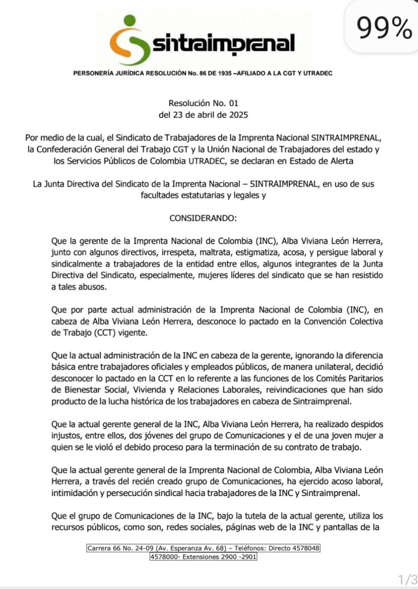 Sintraimprenal's tweet photo. La gerente de la @ImprentaNalCol, @LeonViviana:

- Desconoció la Convención Colectiva.

- Despidos arbitrarios y caprichosos.

- Dejó en la calle a trabajadoras de aseo y a sus familias sin sustento.

- Pérdidas históricas de $17 mil millones  en la @ImprentaNalCol en 2024 https://t.co/3emBxvM5Lv