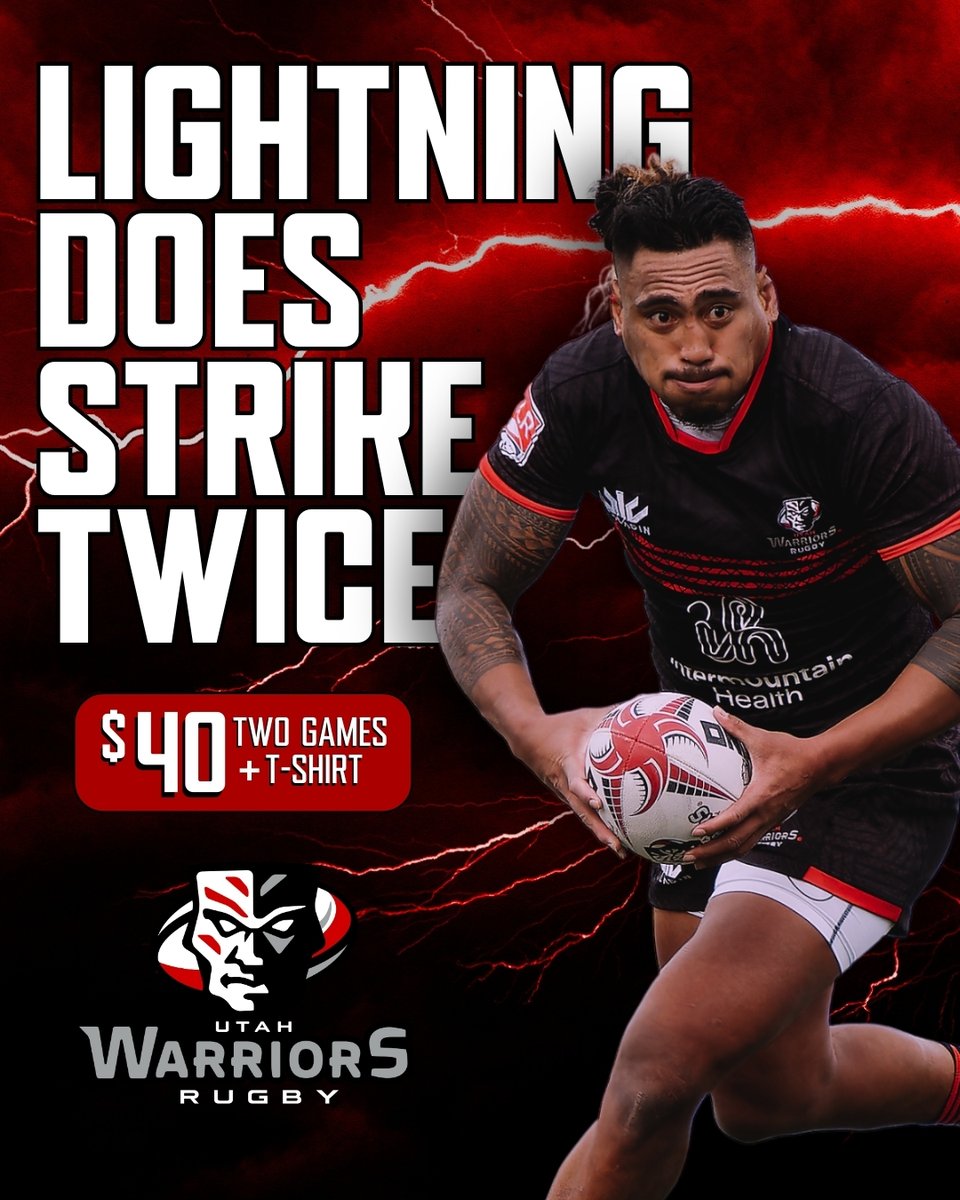 utwarriorsrugby's tweet photo. Storm Week hits Zions Bank.
Back-to-back home games. One massive challenge.
Snag the Storm Week Bundle—just $40 gets you a ticket to both matches and a t-shirt.
The toughest challenge in the MLR is here.
🎟️ Grab yours now—link in bio.
#ForTheNation #StormWeek #MLR2025 https://t.co/wPcBgxH0xE