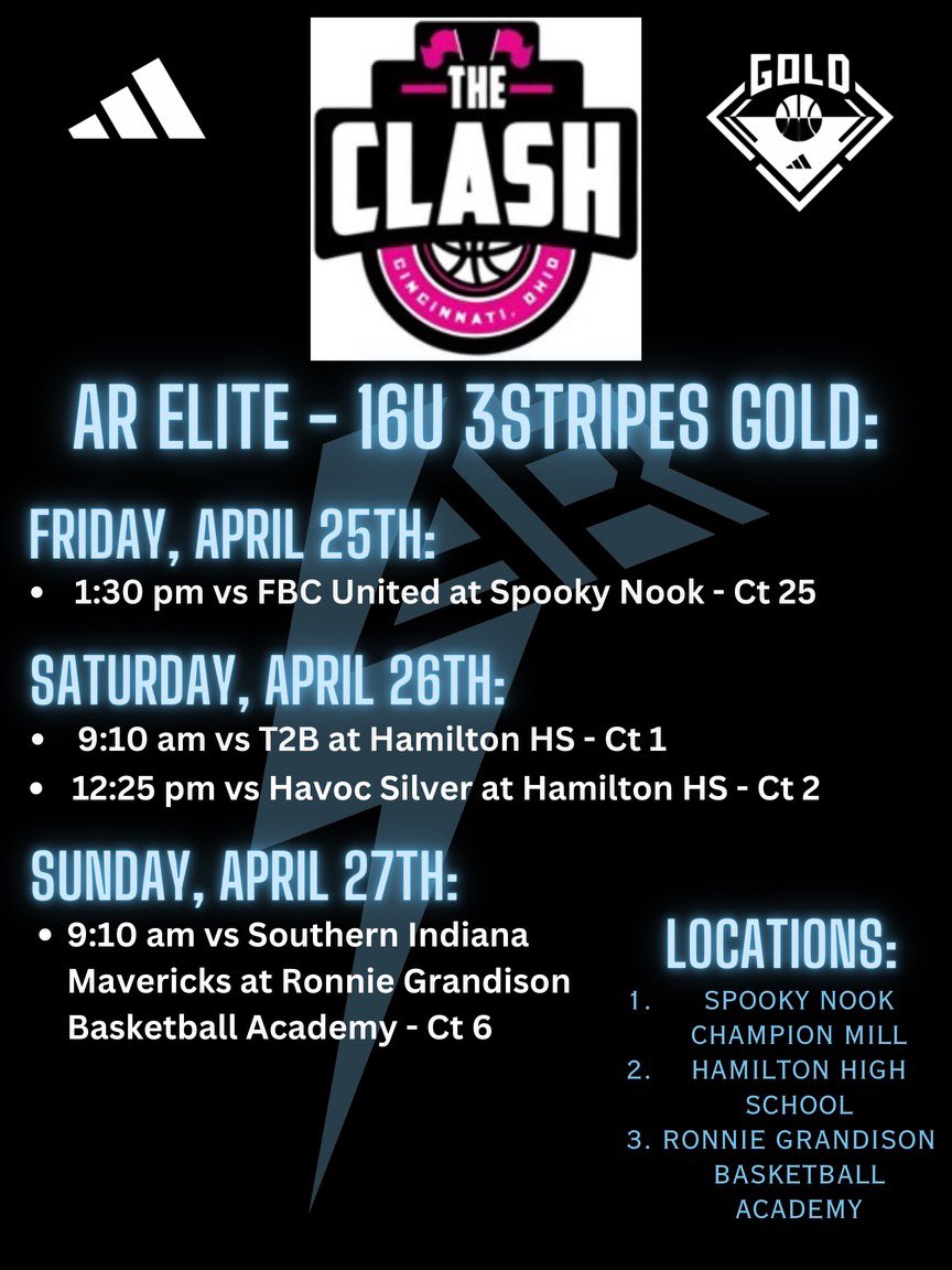 Come check me and my team out at The Clash this weekend! <a href="/ARelite_/">AR Elite</a> <a href="/CoachNikia45461/">Coach Nikia</a> 
Here’s our schedule