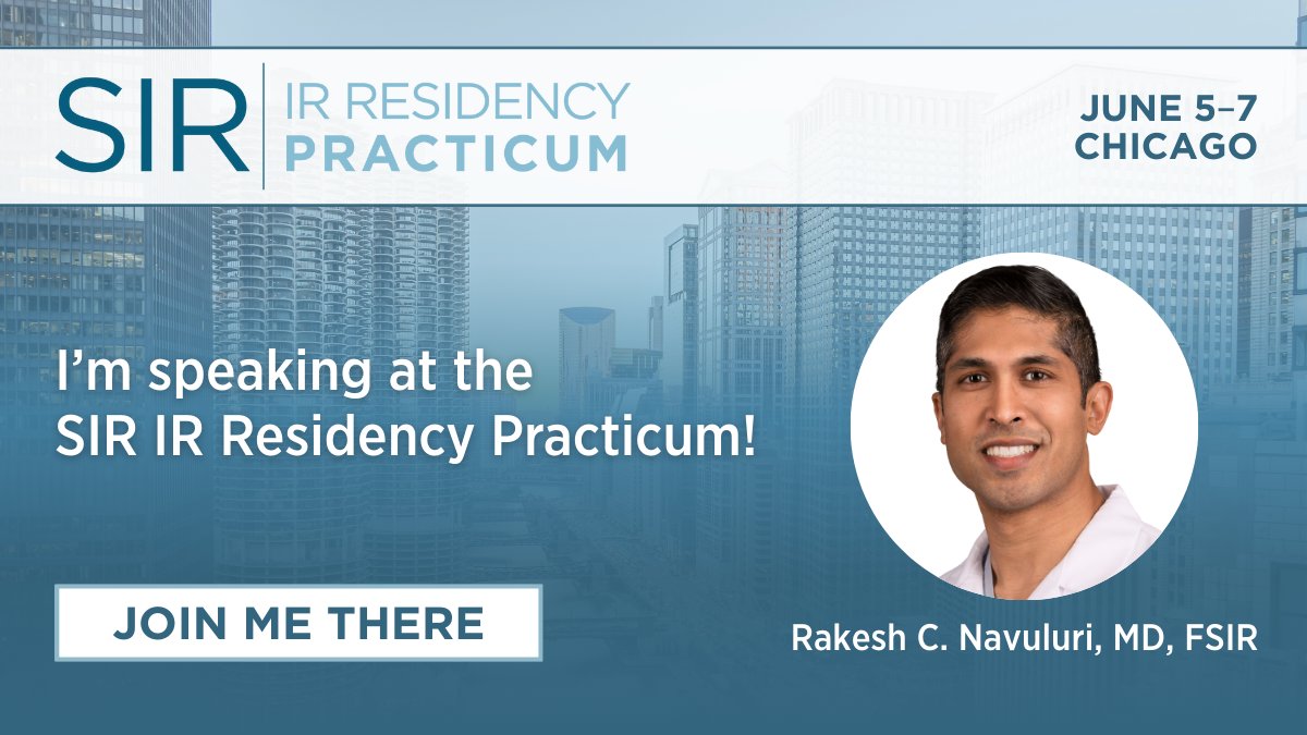 Rakesh Navuluri (@rnavuluri) on Twitter photo I’m excited to be speaking at the 2025 IR Residency Practicum, happening June 5–7 in Chicago!
For more information, visit the 2025 IR Residency Practicum website or reach out to meetings@sirweb.org
sirweb.org/learn/events/s… I’m excited to be speaking at the 2025 IR Residency Practicum, happening June 5–7 in Chicago!
For more information, visit the 2025 IR Residency Practicum website or reach out to meetings@sirweb.org
sirweb.org/learn/events/s…