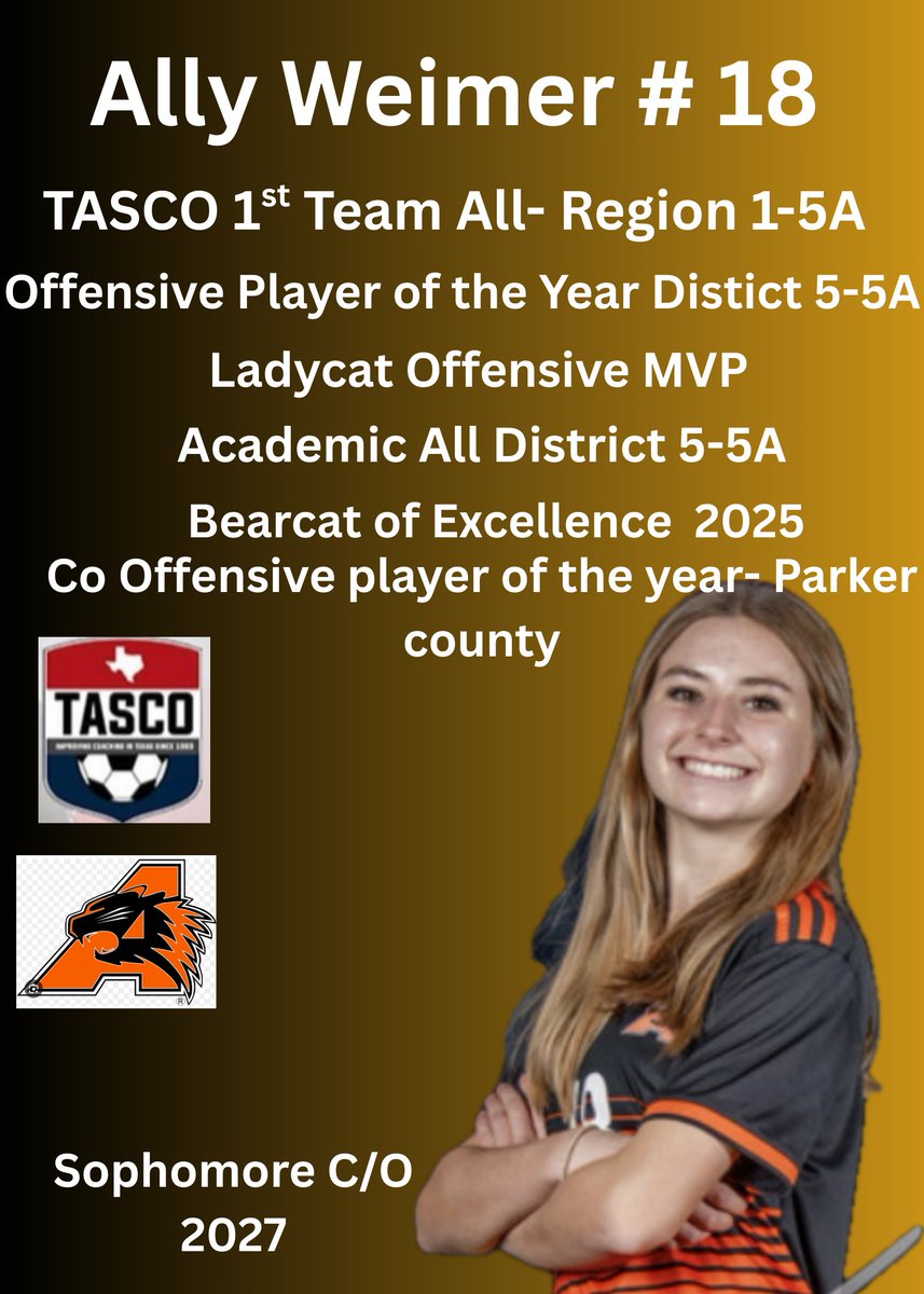 AllysonWeimer#18 (Ally) (@18allysonweimer) on Twitter photo Thank you so much <a href="/tascosoccer/">TASCO</a> and <a href="/SoccerLadycat/">Aledo Ladycat Soccer</a> I am so grateful and blessed. I Love playing this amazing game. I am so thankful for everyone of my teammates & Coaches, they are amazing!! <a href="/DBUWomensSoccer/">DBU Women's Soccer</a> <a href="/CoryMarr_/">Cory Marr</a> <a href="/coachkat18/">Kat Nichols</a> <a href="/Coach_Higgi/">Ryan Higginbotham</a> <a href="/RustyOglesby/">Rusty Oglesby</a> <a href="/PrepSoccerTX/">Prep Soccer Texas</a> Thank you so much <a href="/tascosoccer/">TASCO</a> and <a href="/SoccerLadycat/">Aledo Ladycat Soccer</a> I am so grateful and blessed. I Love playing this amazing game. I am so thankful for everyone of my teammates & Coaches, they are amazing!! <a href="/DBUWomensSoccer/">DBU Women's Soccer</a> <a href="/CoryMarr_/">Cory Marr</a> <a href="/coachkat18/">Kat Nichols</a> <a href="/Coach_Higgi/">Ryan Higginbotham</a> <a href="/RustyOglesby/">Rusty Oglesby</a> <a href="/PrepSoccerTX/">Prep Soccer Texas</a>
