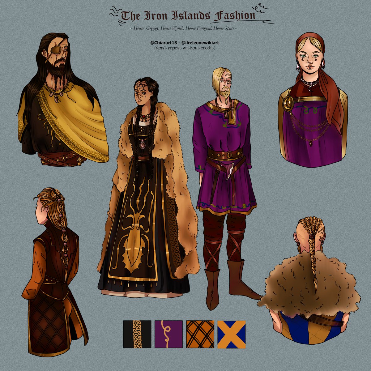 Westeros fashion studies: The Iron Islands 

#asoiaf #asongoficeandfire #grrm #ironislands #valyrianscrolls #medieval #housegreyjoy #viking #artpractice #historicalfashion #characterdesign #costumestudies #historicalcostuming #historicalclothing