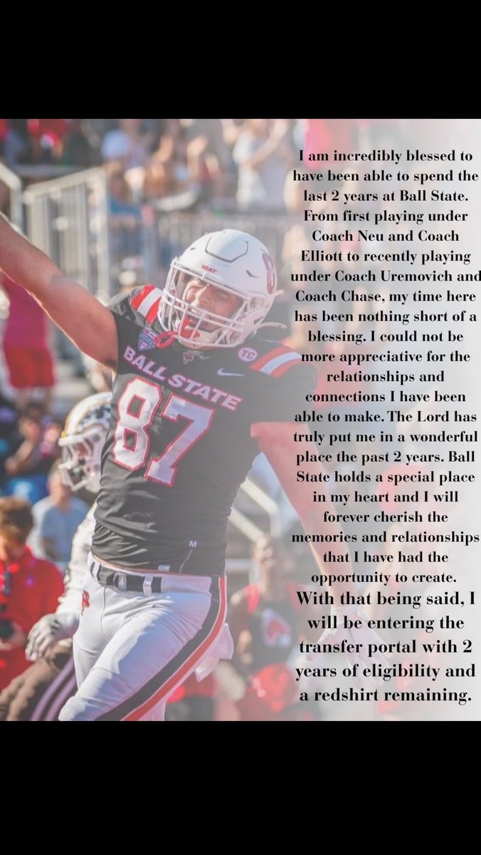 Thank you Ball State❤️
Officially in the transfer portal with 2 years of eligibility and a redshirt remaining.