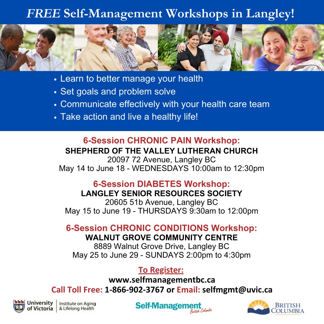 Reserve your spot today for one of our FREE Spring Self-Management workshops in Langley! selfmanagementbc.ca