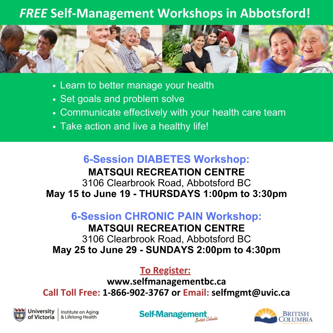 Register today for one of our FREE Spring Self-Management workshops in Abbotsford! selfmanagementbc.ca