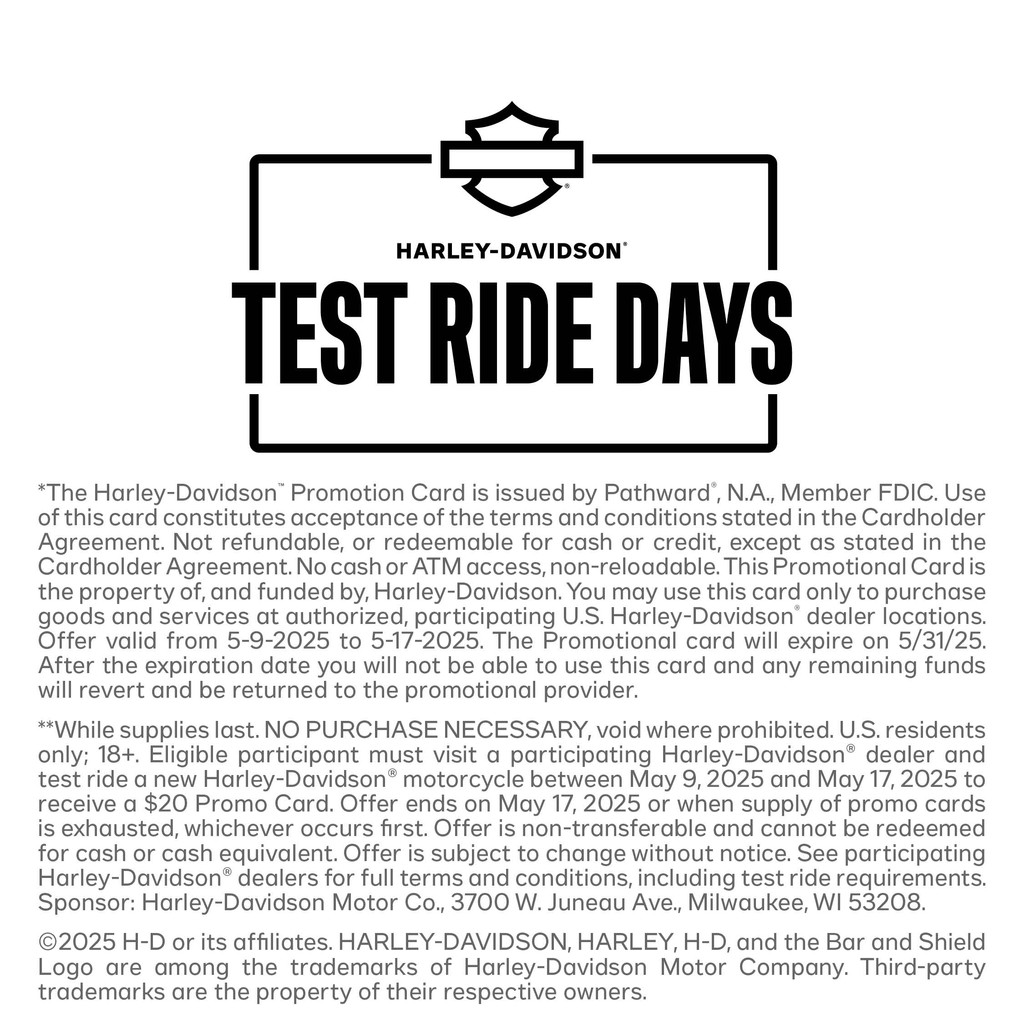 HDofGlendale's tweet photo. Join us from May 9th to May 17th and participate in our National Test Ride Days! Take any new Harley-Davidson motorcycle for a test ride and receive a $20 credit! Book your test ride today using the link below🔽

https://t.co/C3gW9Rukiv

#GlendaleHarley #LFR #HarleyDavidson https://t.co/wN4okeGiX5