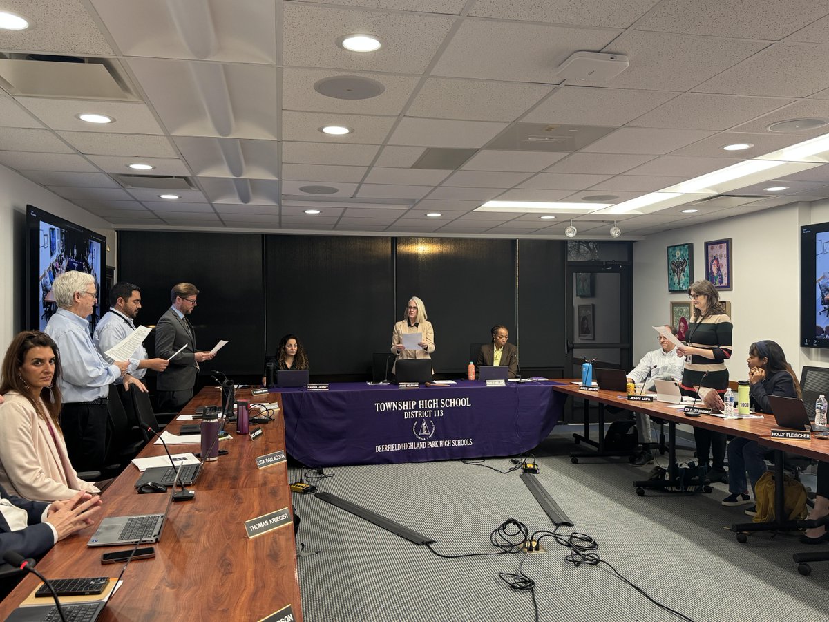 On Tuesday we welcomed Alex Brunk with re-elected Board members Jaime Barraza, Rick Heineman, and Jenny Lupa. We also said a fond farewell and thank you to Jodi Shapira for her hard work and many years of service to <a href="/DeerfieldHS/">Deerfield H.S.</a> and <a href="/HighlandParkHS/">Highland Park H.S.</a> on the D113 Board.