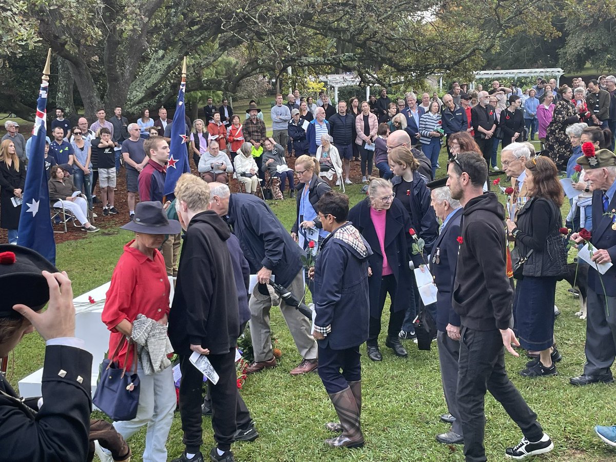 At Wahroonga Park for the ANZAC Day Service organised by Sydney Scouts Northern Region, where I was honoured to lay a wreath &amp; give an address, &amp; where many of the hundreds of attendees are now laying commemorative roses
