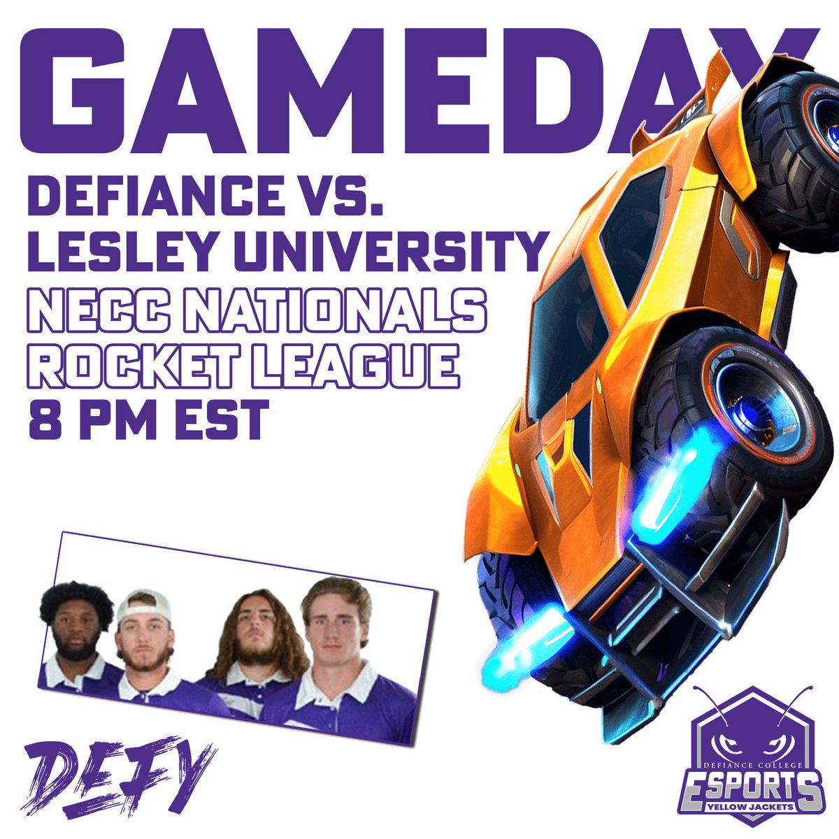 DC Rocket League's nationals run begins tonight!

🆚: Lesley University
🎮: Rocket League
🕚: 8:00 PM
📍: The DEL

𝓦𝓮 𝓶𝓸𝓿𝓮 #Defy