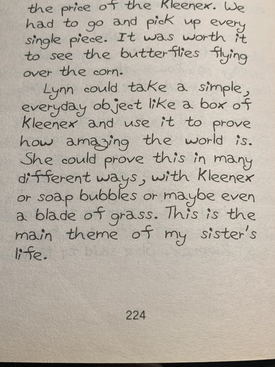 린은 평범한 일상 속 사물—예를 들어 휴지 상자 같은 것—도
세상이 얼마나 놀라운지를 증명하는 데 쓸 수 있는 아이였다.
그녀는 그걸 여러 가지 방식으로 증명할 수 있었다.
휴지 상자일 수도 있고, 비눗방울이나, 어쩌면 풀잎 한 장일 수도 있다.
이것이 바로 내 언니 린의 삶의 주제이다.