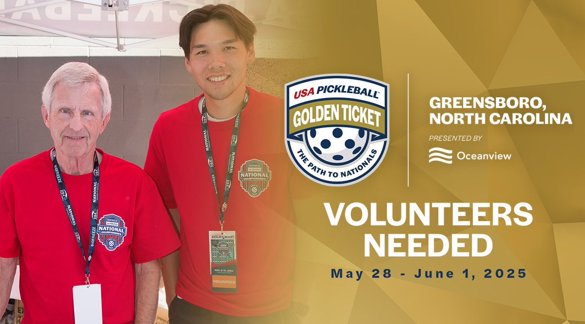 Want to be part of the action? Volunteer at our upcoming Golden Ticket! Whether you’re a longtime fan or just learning the game, there’s a role for you. 

📍Greensboro, NC
📆 May 28-June 1

👉 pickleballdesk.com/signup/802