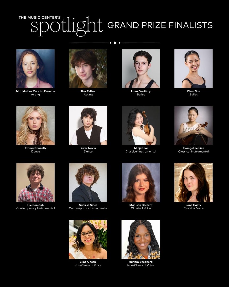 MusicCenterSpotlight (@spotlightawards) on Twitter photo 🎉 Congrats to our Grand Prize Finalists! We can’t wait to see you shine at your Spotlight Grand Finale debut 🌟
🗓️ Mark your calendars for Friday, June 6, 2025, at 8PM at @musiccenterla’s Ahmanson Theatre!
🔗 in bio to RSVP for your FREE ticket! 🎉 Congrats to our Grand Prize Finalists! We can’t wait to see you shine at your Spotlight Grand Finale debut 🌟
🗓️ Mark your calendars for Friday, June 6, 2025, at 8PM at @musiccenterla’s Ahmanson Theatre!
🔗 in bio to RSVP for your FREE ticket!
