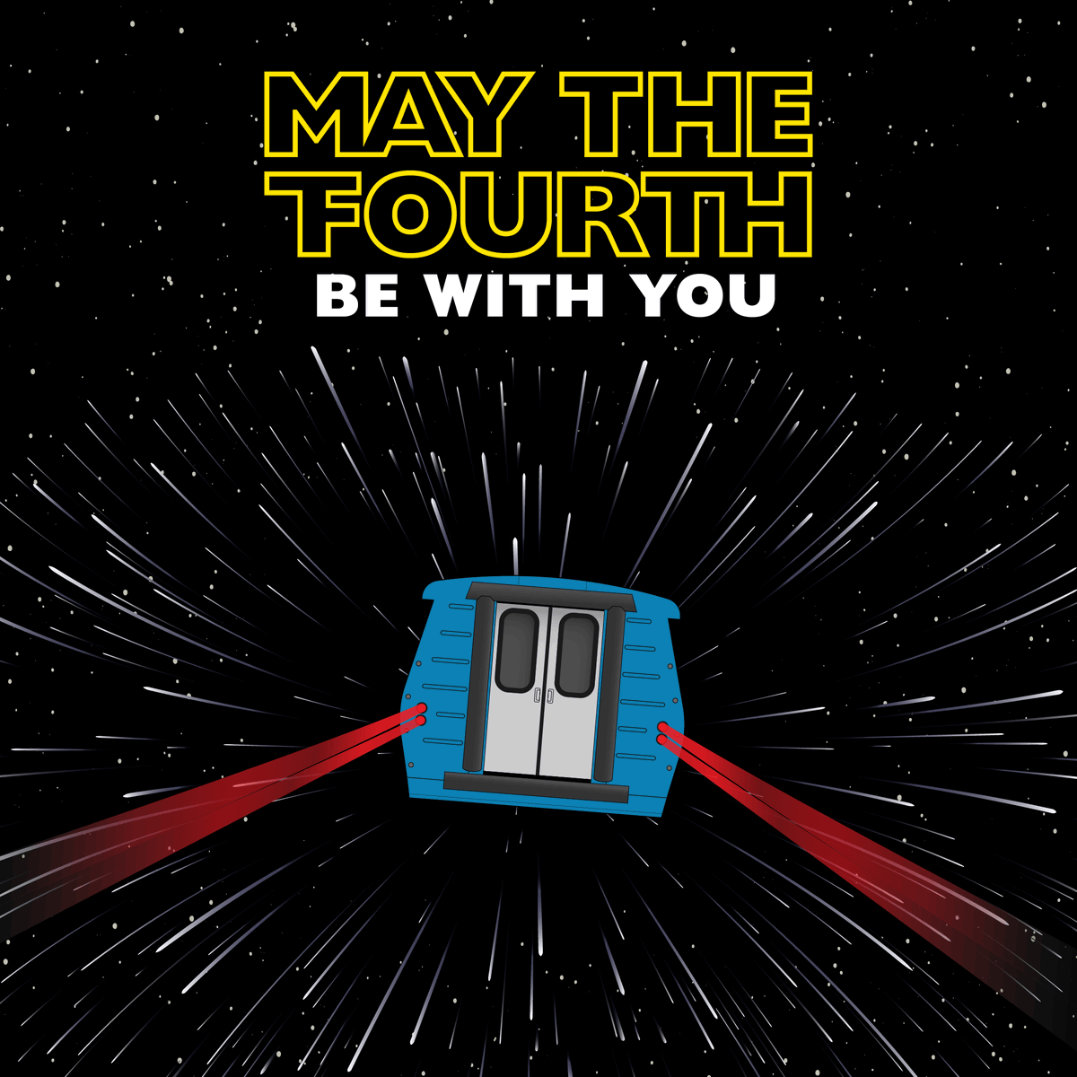 SFBART's tweet image. This May the Fourth, BART invites the public on an epic journey through a galaxy far, far away.  

Bring friends or travel solo. Either way, you’ll leave with an alliance of like-minded pals.   

Reserve a spot for the jump to lightspeed⬇️