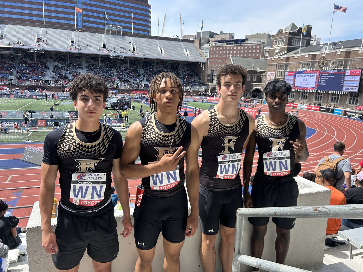 Boys 4x100m runs their second best time of the season and wins their heat at the Penn relays.  Fly Eagles Fly!!
