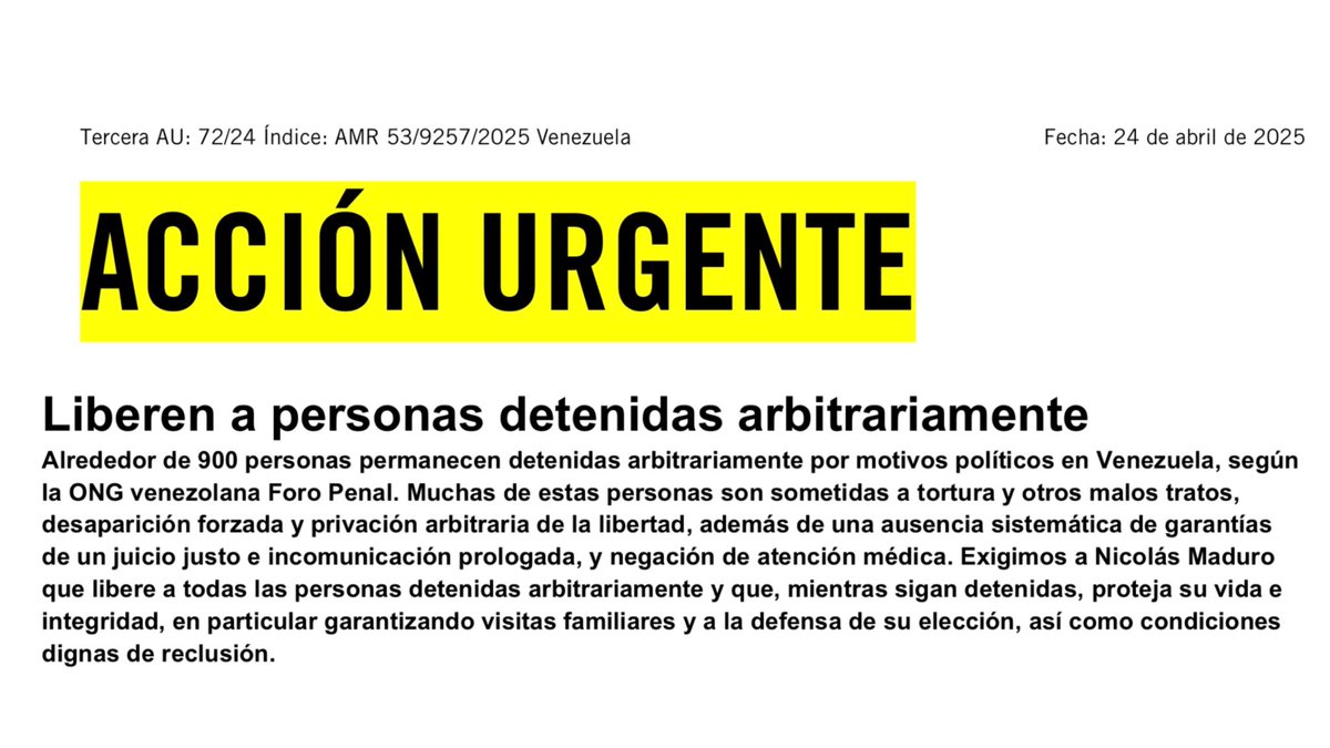 Venezuela: Liberen a las 900 personas detenidas arbitrariamente

Alrededor de 900 personas permanecen detenidas arbitrariamente por motivos políticos en Venezuela, según la ONG venezolana Foro Penal. Muchas de estas personas son sometidas a tortura y otros malos tratos,
