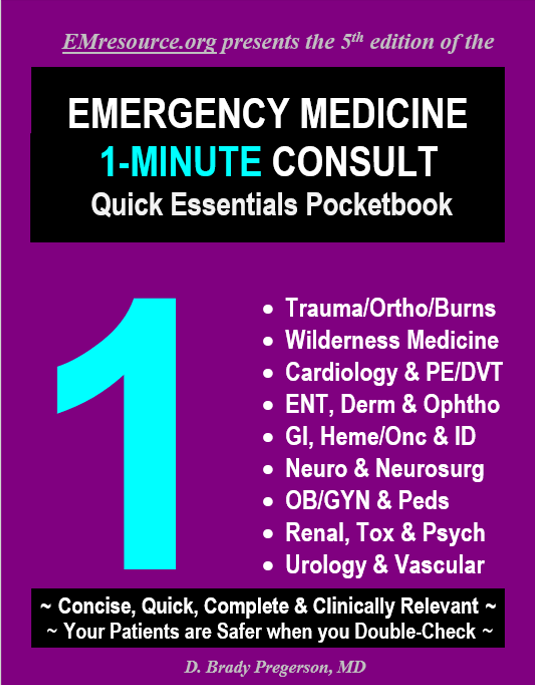 FREE EMERGENCY MEDICINE POCKET REFERENCE BOOK PROMOTION:
For a limited time the book above can be obtained free (pay S&amp;H only which is $6)
US addresses only, limit 1 per person, limited to first 20 customers per announcement
To get your copy, go to erpocketbooks.com/6638-2/