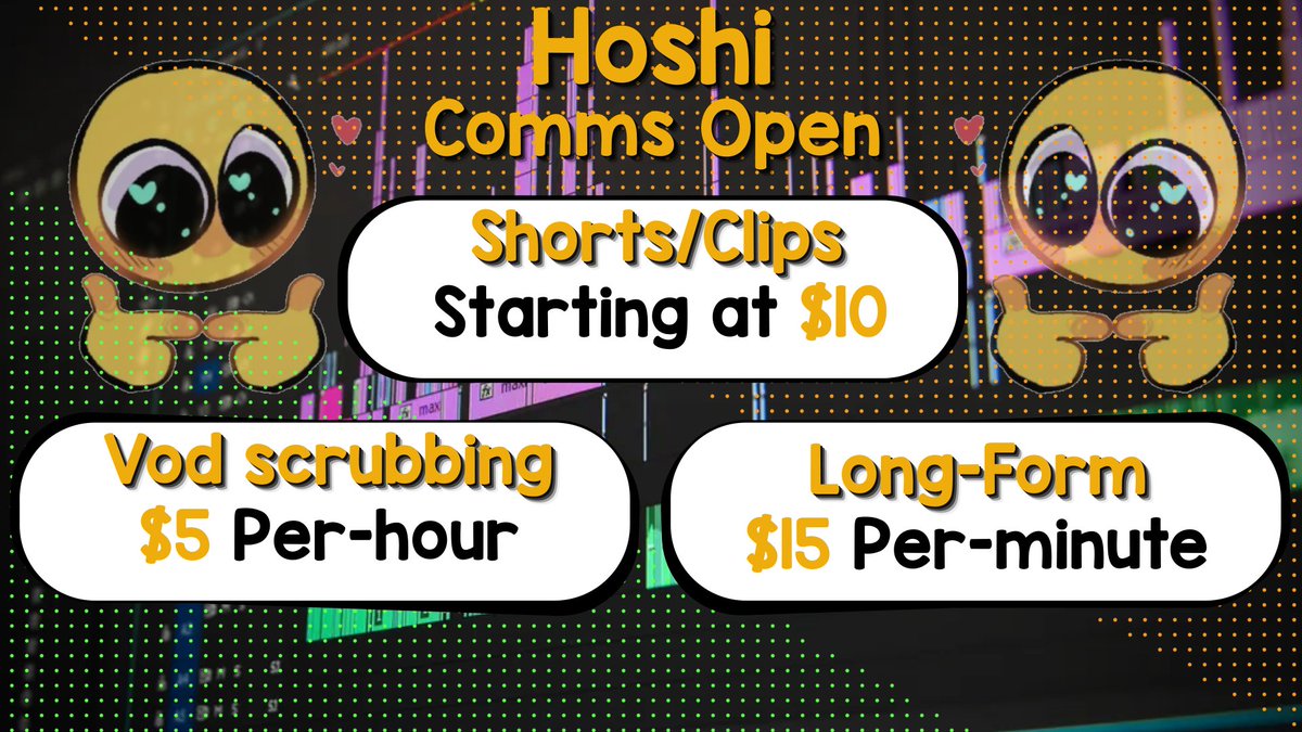 HoshimichiVT's tweet image. ✨ Commission are officially open!
If you like what you see or have anything you'd like to see, I'd love to work with you!
You can get in contact with me through Twitter/Discord DM's or my email.