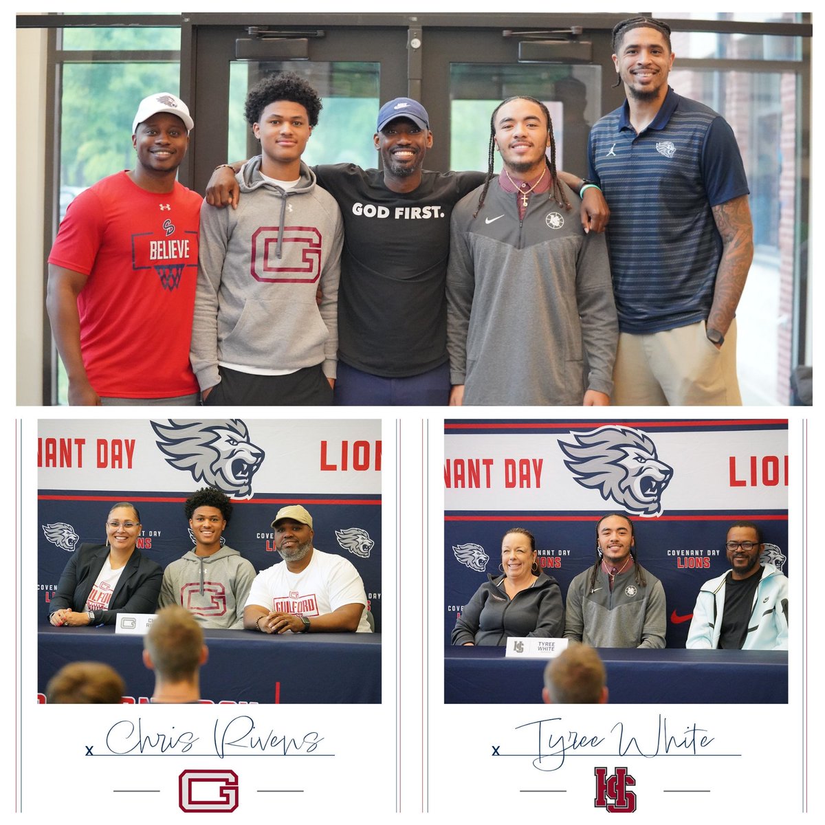 CoachLaney (@thecoachlaney) on Twitter photo We are incredibly blessed to celebrate @chrisrivens and @tyreewhitee, as they sign to their respected programs. Chris headed to <a href="/GuilfordMBB/">Guilford College Men’s Basketball</a> & <a href="/TyreeWhitee/">TyreeWhitee</a> headed to <a href="/HSCBasketball/">H-SC Basketball</a>. It's a great day to be a 🦁
#HISGLORY We are incredibly blessed to celebrate @chrisrivens and @tyreewhitee, as they sign to their respected programs. Chris headed to <a href="/GuilfordMBB/">Guilford College Men’s Basketball</a> & <a href="/TyreeWhitee/">TyreeWhitee</a> headed to <a href="/HSCBasketball/">H-SC Basketball</a>. It's a great day to be a 🦁
#HISGLORY