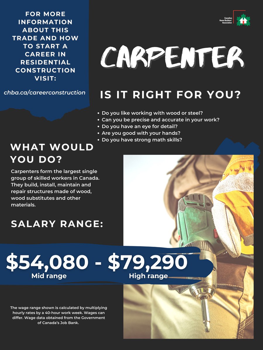 🛠️ From furnishings to skyscrapers! 🏗️
As a carpenter, you're not just building structures — you're shaping the world around you. Whether it’s intricate cabinetry or massive commercial builds, this skilled trade demands creativity, precision, &amp; grit. ✨🧰
#skilledtradesthursday