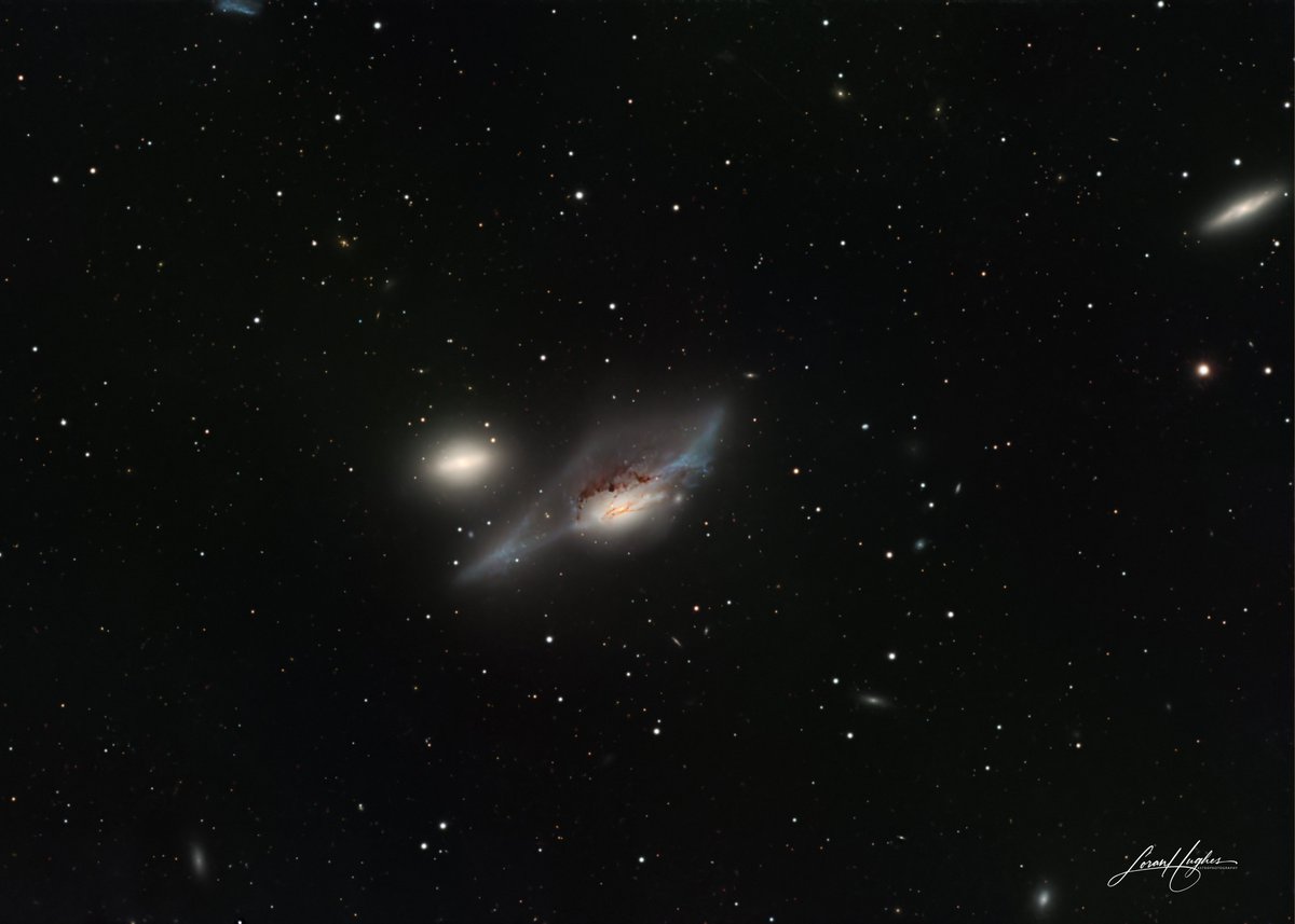 The Eyes Galaxies in Markarian's Chain, approximately 52 million light years from Earth. NGC 4438's distortions are due to past interactions with other galaxies, likely NGC 4435 &amp; M86. Image details on my Astrobin site at app.astrobin.com/i/enzh4a. #astrophotography #astronomy