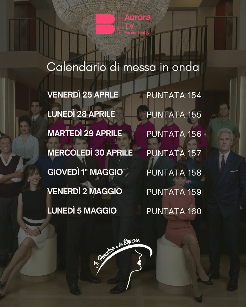 Per i fan de #ilparadisodellesignore 
Cambia il palinsesto, ma non cambia l’appuntamento con le emozioni. Segnatevi le nuove date e non perdete neanche una puntata! Nella card trovate il nuovo calendario con tutti gli episodi in onda.
#AuroraTV #PDSdaily