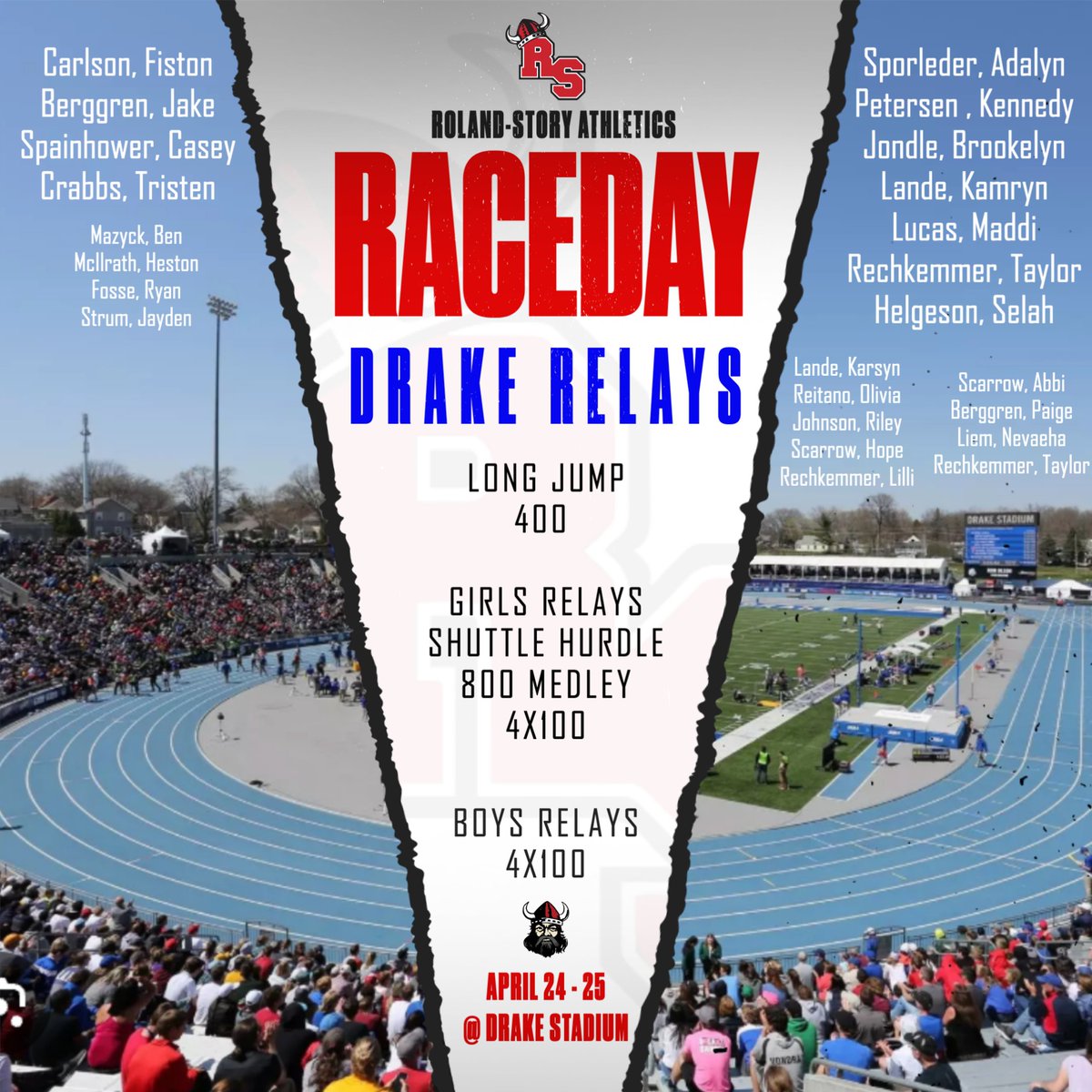 Best of luck to all the Roland-Story Norsemen athletes competing at the Drake Relays this weekend! Thank you for representing our school and community with pride and positivity. We’re cheering you on!