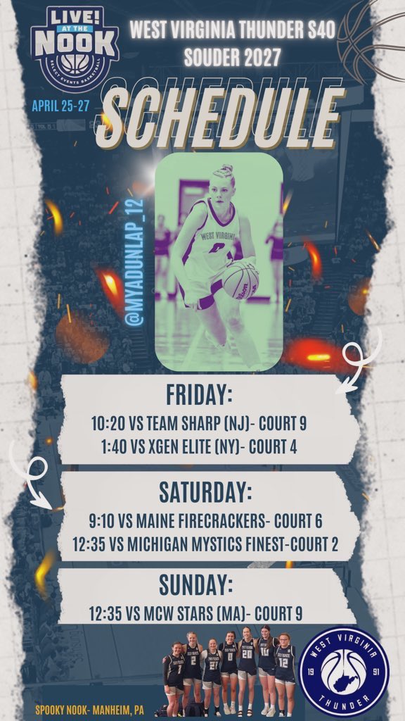 Mya Dunlap (@myadunlap_12) on Twitter photo Excited to play with my team this weekend in the select 40 session 1!! <a href="/CoachSouder/">Chris Souder</a> <a href="/27ThunderSelect/">WV Thunder 2027 Select 40</a> Excited to play with my team this weekend in the select 40 session 1!! <a href="/CoachSouder/">Chris Souder</a> <a href="/27ThunderSelect/">WV Thunder 2027 Select 40</a>