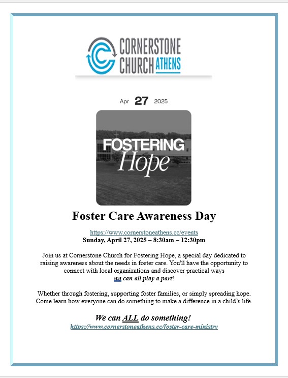 RobinFrida's tweet photo. May is National Foster Care Awareness month!!!! 
We are starting early this year Cornerstone Church Foster Care Ministry ! 

This Sunday 4/27 to be exact 💯! 
Get ready..... Fostering Hope - Foster Care Awareness Sunday at Cornerstone Church Athens
https://t.co/1IJi8FXKaS - https://t.co/Wl3yNm7YKC