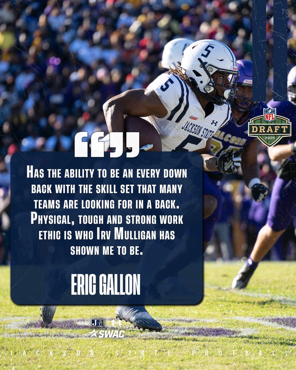 Jackson State Football (@gojsutigersfb) on Twitter photo We heard the NFL needed another problem in the backfield. 😈
<a href="/34Mulligan/">Irvin Mulligan</a>
#NFLDraft2025 We heard the NFL needed another problem in the backfield. 😈
<a href="/34Mulligan/">Irvin Mulligan</a>
#NFLDraft2025