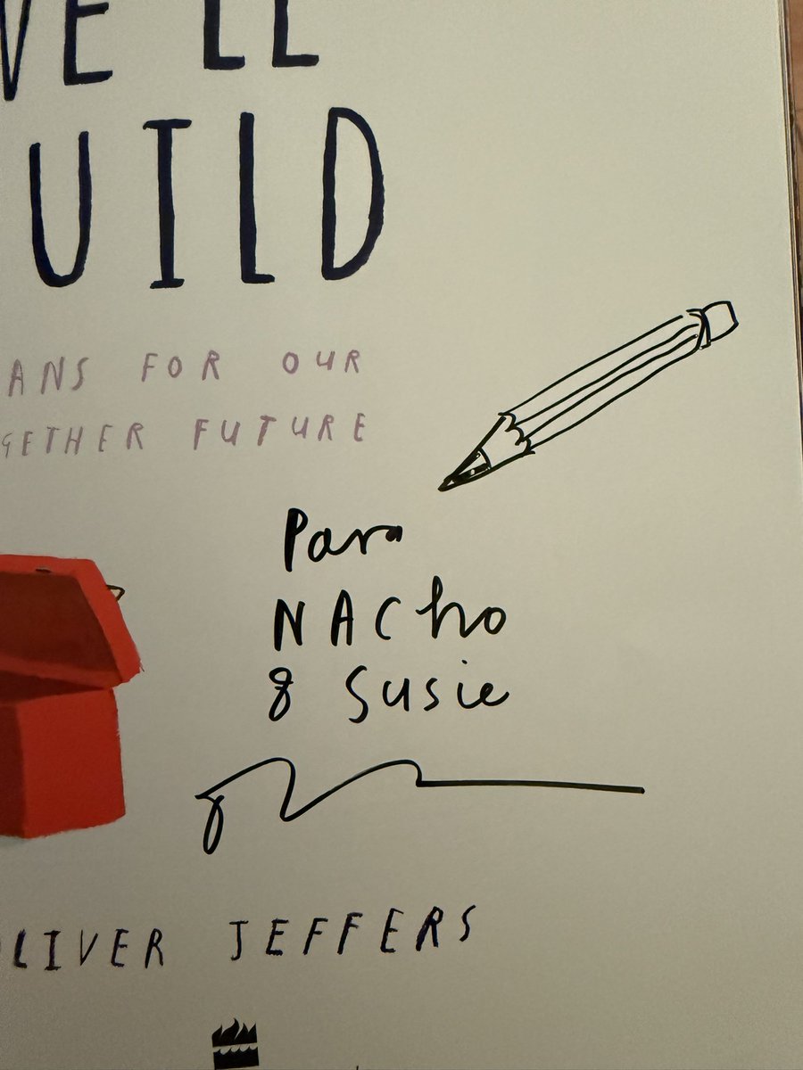 Hoy he estado con Oliver Jeffers, uno de mis artistas favoritos. Mira que no soy muy mitómano, pero hoy, en fin… 😭