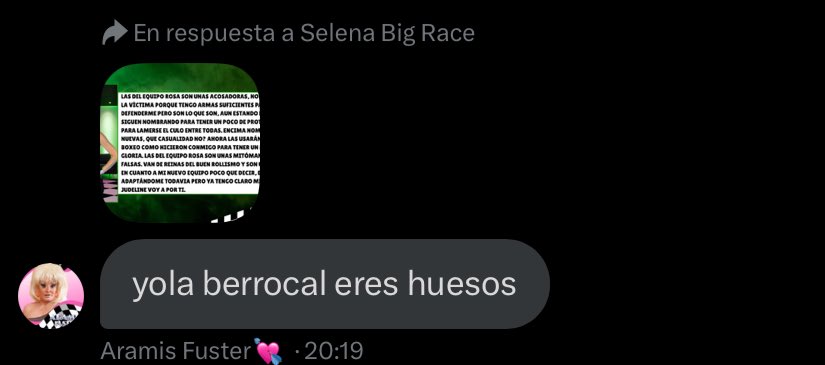Señora ubíquese! No se ni cuando hemos interactuando para que me andes mencionando, pero como eres un perrito faldero más de tu grupo no sabes hacer otra cosa y que se te vieran un poco los huesos a ti no vendría mal PUTA GORDA <a href="/AramisBigRace/">Aramis Fuster💘</a>
