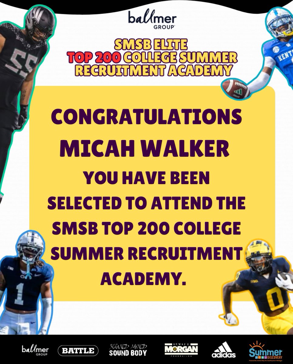 Micah Walker QB 2029 (@micahwalker_9) on Twitter photo Thank you <a href="/smsbacademy/">SoundMind SoundBody®</a> for this opportunity to attend the top 200 college summer recruitment academy. <a href="/CoachSemaj/">Coach Semaj T. Morgan</a> <a href="/Semajjmf12/">SJM Foundation</a> <a href="/CoachBlackwell_/">Curtis Blackwell II</a> Thank you <a href="/smsbacademy/">SoundMind SoundBody®</a> for this opportunity to attend the top 200 college summer recruitment academy. <a href="/CoachSemaj/">Coach Semaj T. Morgan</a> <a href="/Semajjmf12/">SJM Foundation</a> <a href="/CoachBlackwell_/">Curtis Blackwell II</a>