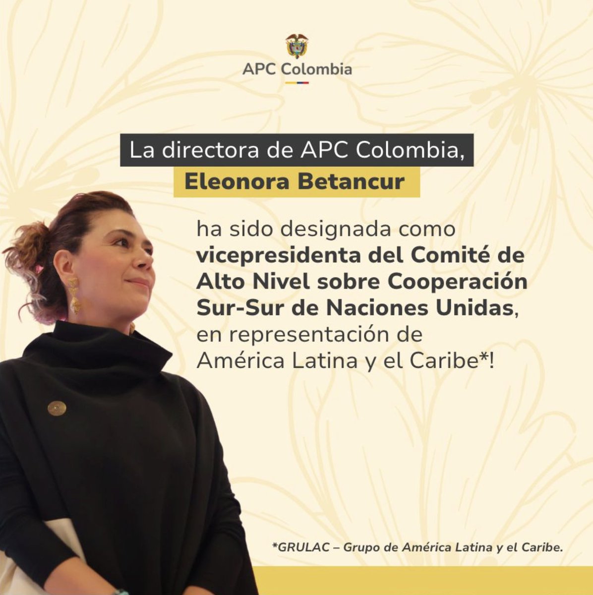 Felicitamos a nuestra directora general, Eleonora Betancur <a href="/EleoBe/">Eleonora Betancur</a>, quién representará  a América Latina y el Caribe como vicepresidenta del Comité de Alto Nivel sobre Cooperación Sur-Sur de las Naciones Unidas de <a href="/UNOSSC/">UNOSSC</a>. 👉bit.ly/4lK5lJJ