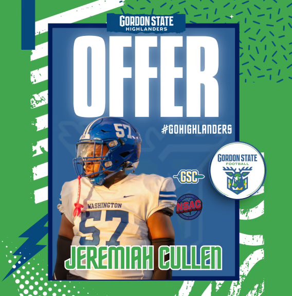 Jeremiah Cullen (@jeremiahc57) on Twitter photo After a great talk with <a href="/CoachCMcLeod/">Coach McLeod</a> I am blessed to receive an offer from Gordon State College🔵🟢🦌 #AGTG <a href="/RecruitGeorgia/">Recruit Georgia</a> <a href="/kjchristian98/">Kelly Christian</a> <a href="/51Gameday/">FIVE_ONE</a> <a href="/BTWFOOTBALL1/">BTWFOOTBALL</a> <a href="/CoachCPrather/">Chauncey Prather CP</a> <a href="/cofield_65/">Tedrick Cofield</a> <a href="/CoachCMcLeod/">Coach McLeod</a> <a href="/coachgavin_gsc/">Coach Gavin</a> After a great talk with <a href="/CoachCMcLeod/">Coach McLeod</a> I am blessed to receive an offer from Gordon State College🔵🟢🦌 #AGTG <a href="/RecruitGeorgia/">Recruit Georgia</a> <a href="/kjchristian98/">Kelly Christian</a> <a href="/51Gameday/">FIVE_ONE</a> <a href="/BTWFOOTBALL1/">BTWFOOTBALL</a> <a href="/CoachCPrather/">Chauncey Prather CP</a> <a href="/cofield_65/">Tedrick Cofield</a> <a href="/CoachCMcLeod/">Coach McLeod</a> <a href="/coachgavin_gsc/">Coach Gavin</a>