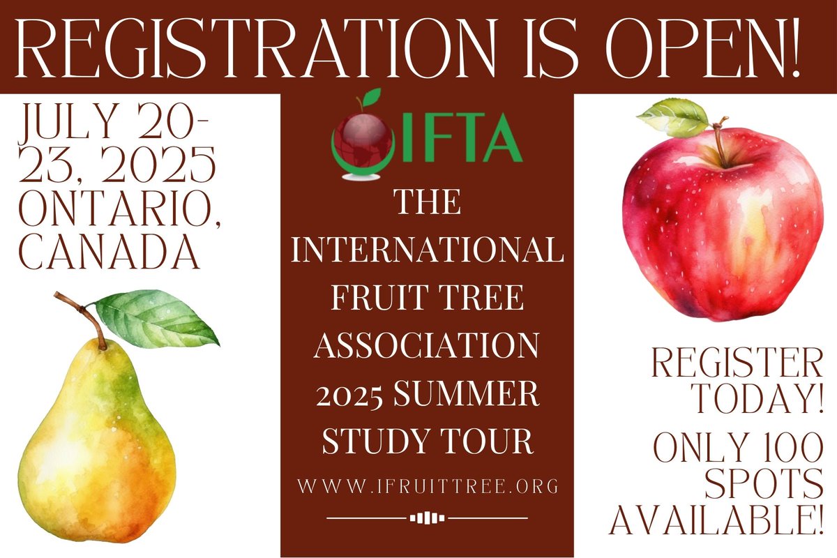 REGISTRATION IS OPEN! Don’t miss the 2025 IFTA Summer Study Tour in Ontario’s fruit-growing regions known for their innovation in production. Register early to ensure your spot. ifruittree.org/event/ifta-sum… #IFTA #ifruittree #peaches #stonefruit #cherries #pears #apples #ontario