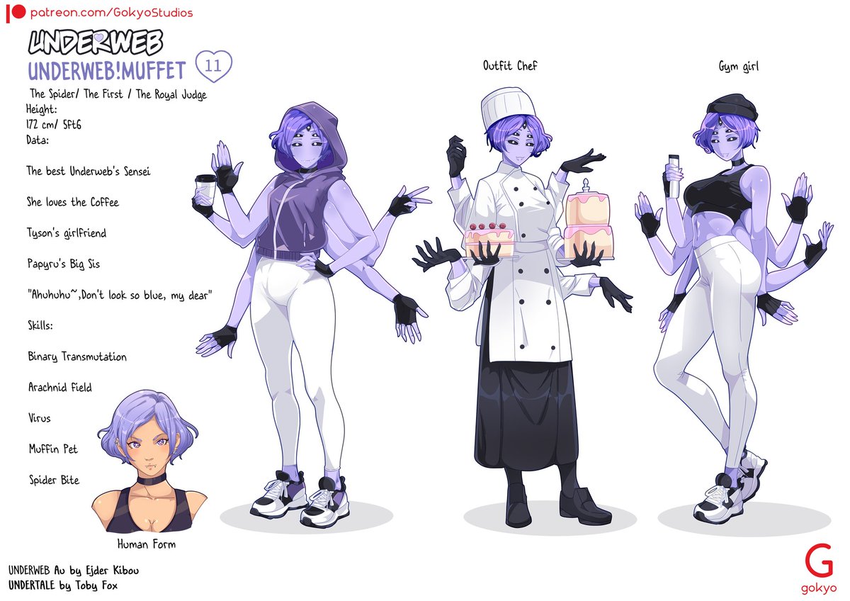 Underweb_Au's tweet image. Here is Muffet, Underweb's most beloved spider girl. Who wants to eat at her bakery?. 
#Underweb #References #Muffet #Sheet