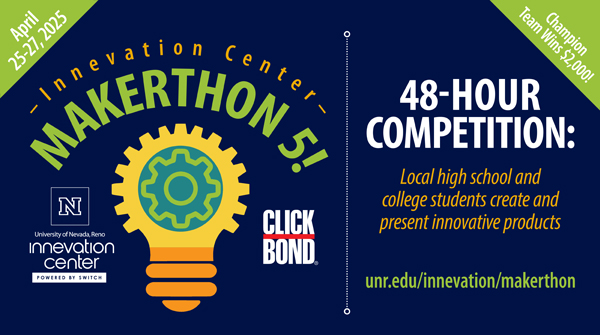 University of Nevada, Reno Research (@unrresearch) on Twitter photo Makerthon 5, sponsored by <a href="/ClickBondInc/">Click Bond, Inc.</a>, is April 25-27 at the <a href="/unevadareno/">University of Nevada, Reno</a>'s Innevation Center. Teams of students work around the clock for 48 hours to develop solutions to real-world problems, build prototypes & pitch ideas to a panel of judges. Stay tuned for the $2K winner! Makerthon 5, sponsored by <a href="/ClickBondInc/">Click Bond, Inc.</a>, is April 25-27 at the <a href="/unevadareno/">University of Nevada, Reno</a>'s Innevation Center. Teams of students work around the clock for 48 hours to develop solutions to real-world problems, build prototypes & pitch ideas to a panel of judges. Stay tuned for the $2K winner!
