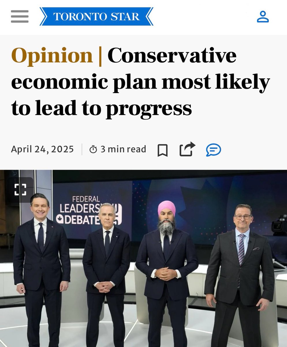 KerryLynneFindl's tweet image. Even the Toronto Star sees it.

“The Conservative economic plan is the most likely to lead to meaningful progress in areas that matter to Canadians: autonomy, standard of living, and housing affordability.”

Canadians are ready for a government that puts people first — and…